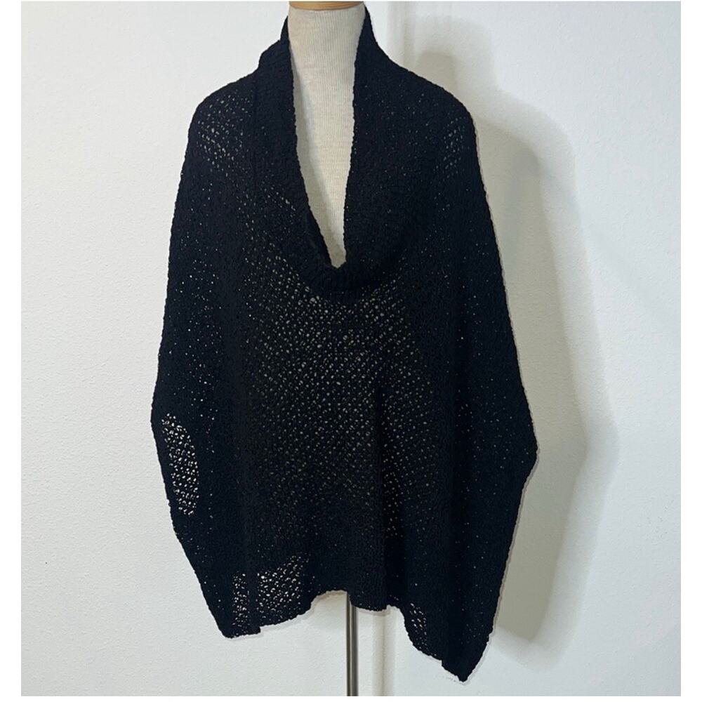 Ralph Lauren Open Knit Poncho Women Sz S Cowl Neck Linen Cotton Blend Oversized